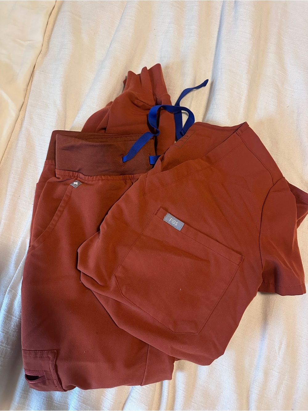 Figs Burnt Orange Scrub Set with Royal Blue Drawstrings XXSP